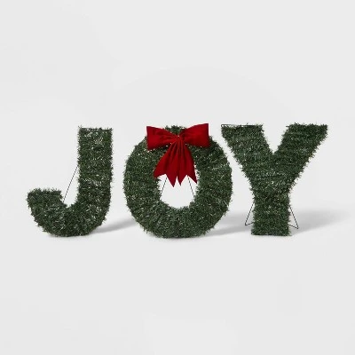 19" Greenery 'Joy' LED Christmas Novelty Sculpture Light With Red Bow - Wondershop™ 3 19" Greenery 'Joy' LED Christmas Novelty Sculpture Light With Red Bow - Wondershop™ - Image 2