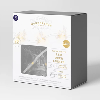 20ct LED Battery Operated Deer Christmas Novelty String Lights Warm White Clear Wire - Wondershop™ 5 20ct LED Battery Operated Deer Christmas Novelty String Lights Warm White Clear Wire - Wondershop™ - Image 3