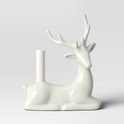 8.25" Taper Crackled Ceramic Deer Christmas Candle Holder White - Wondershop™ 4 8.25" Taper Crackled Ceramic Deer Christmas Candle Holder White - Wondershop™ - Image 2