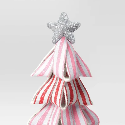17" Glittered Striped Ribbon Christmas Tree Sculpture - Wondershop™ Pink/Red/White 5 17" Glittered Striped Ribbon Christmas Tree Sculpture - Wondershop™ Pink/Red/White - Image 3