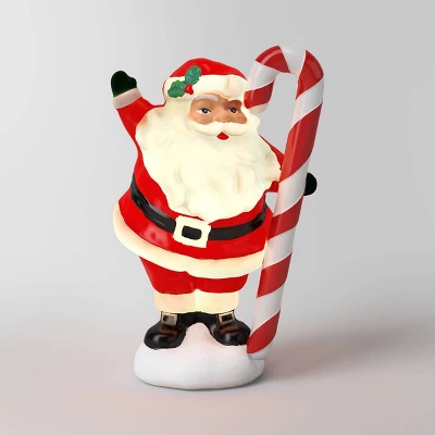 12" Battery Operated Lit Santa Figurine With Candy Cane - Wondershop™ 4 12" Battery Operated Lit Santa Figurine With Candy Cane - Wondershop™ - Image 2