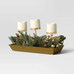 Battery Operated Flameless Pillar Candle And Candle Holder In Gold Tray With Faux Christmas Greenery - Wondershop™ -Home Decoration Shop GUEST 2fceadbe de27 4776 b1a6 ec09060a1791