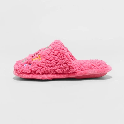 Kids' Holiday Oh What Fun! Scuff Slippers - Wondershop™ Pink 3 Kids' Holiday Oh What Fun! Scuff Slippers - Wondershop™ Pink