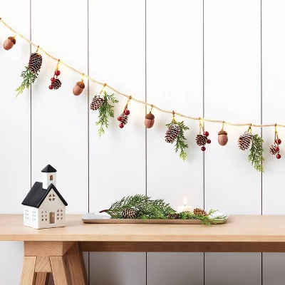 6' Battery Operated Lit Pinecone With Acorns And Berries Decorative Wall Garland Brown/Green - Wondershop™ 3 6' Battery Operated Lit Pinecone With Acorns And Berries Decorative Wall Garland Brown/Green - Wondershop™