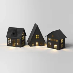 12pc Battery Operated Lit Metal House With Bottle Brush Trees And Snowmen Christmas Village Set - Wondershop™ Black -Home Decoration Shop GUEST 587a5425 e318 4d40 baf7 ccb04fc067e5