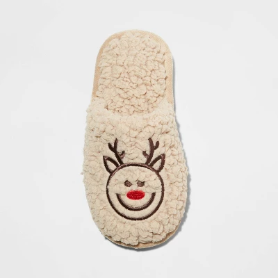 Kids' Holiday Reindeer Happy Face Scuff Slippers - Wondershop™ Brown 4 Kids' Holiday Reindeer Happy Face Scuff Slippers - Wondershop™ Brown - Image 2