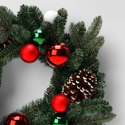 22" Pine Bough With Flocked Pinecones And Ornaments Artificial Christmas Wreath Green - Wondershop™ 4 22" Pine Bough With Flocked Pinecones And Ornaments Artificial Christmas Wreath Green - Wondershop™ - Image 2