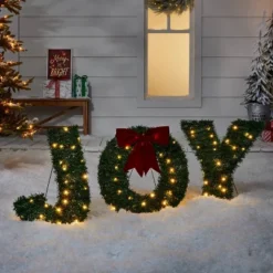 Home Decoration Shop 20 19" Greenery 'Joy' LED Christmas Novelty Sculpture Light With Red Bow - Wondershop™