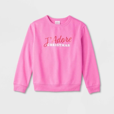 Kids' J'Adore Christmas Matching Family Sweatshirt - Wondershop™ Pink 3 Kids' J'Adore Christmas Matching Family Sweatshirt - Wondershop™ Pink