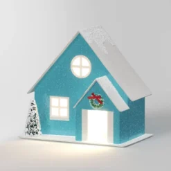 12pc Battery Operated Glittered Paper Christmas Village Set With Bottle Brush Trees And Snowmen - Wondershop™ White/Pink/Blue -Home Decoration Shop GUEST 72bf1001 c78d 454b a5be 74d5504979eb