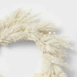 22" Flocked Faux Pampas Grass Hard Needle Artificial Christmas Wreath With Pearl Berries Ivory - Wondershop™ -Home Decoration Shop GUEST 74c737c6 2060 4752 a963 5078f62e37d0