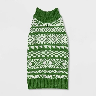 Snow Shoe Lodge Fairisle Cat And Dog Sweater - Green/Cream - Wondershop™ 3 Snow Shoe Lodge Fairisle Cat And Dog Sweater - Green/Cream - Wondershop™
