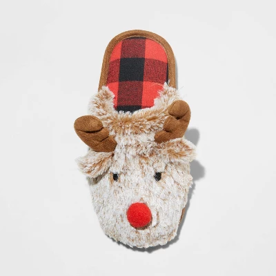 Kids' Holiday Red Nose Rudolf Scuff Slippers - Wondershop™ Brown 4 Kids' Holiday Red Nose Rudolf Scuff Slippers - Wondershop™ Brown - Image 2