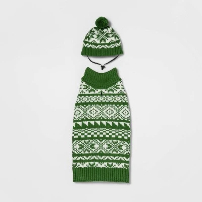 Snow Shoe Lodge Fairisle Cat And Dog Sweater - Green/Cream - Wondershop™ 6 Snow Shoe Lodge Fairisle Cat And Dog Sweater - Green/Cream - Wondershop™ - Image 4