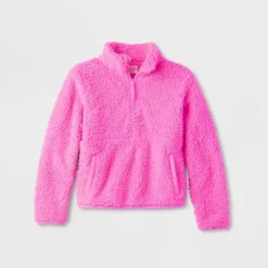 Kids' Faux Shearling Matching Family Half Zip-Up Pullover - Wondershop™ Pink