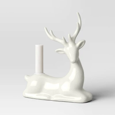8.25" Taper Crackled Ceramic Deer Christmas Candle Holder White - Wondershop™ 5 8.25" Taper Crackled Ceramic Deer Christmas Candle Holder White - Wondershop™ - Image 3
