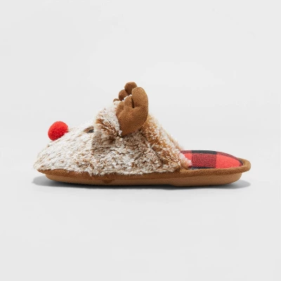Kids' Holiday Red Nose Rudolf Scuff Slippers - Wondershop™ Brown 3 Kids' Holiday Red Nose Rudolf Scuff Slippers - Wondershop™ Brown