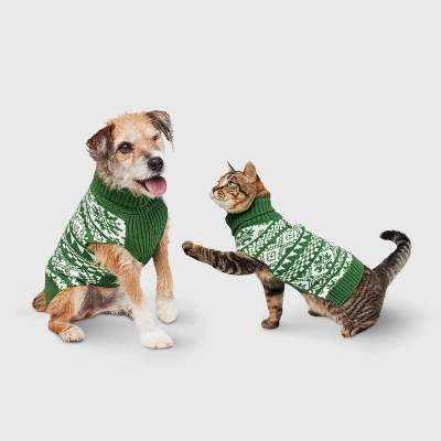 Snow Shoe Lodge Fairisle Cat And Dog Sweater - Green/Cream - Wondershop™ 7 Snow Shoe Lodge Fairisle Cat And Dog Sweater - Green/Cream - Wondershop™ - Image 5
