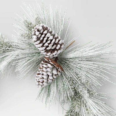 22" Pre-lit Flocked Mixed Pine With Glittered Pinecones Gold Hoop Artificial Christmas Wreath Warm White Lights - Wondershop™ 4 22" Pre-lit Flocked Mixed Pine With Glittered Pinecones Gold Hoop Artificial Christmas Wreath Warm White Lights - Wondershop™ - Image 2