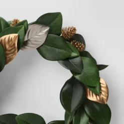 20" Magnolia Leaf With Pinecones Artificial Christmas Wreath Green/Gold - Wondershop™ -Home Decoration Shop GUEST da4ec862 4ac0 43e2 8182 8ce20e0b62a4