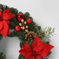 22" Mixed Greenery And Poinsettia Flowers Decorated Artificial Christmas Wreath Green - Wondershop™ -Home Decoration Shop GUEST fa25a2af c2c8 448e 8819 8f475a69a4c7